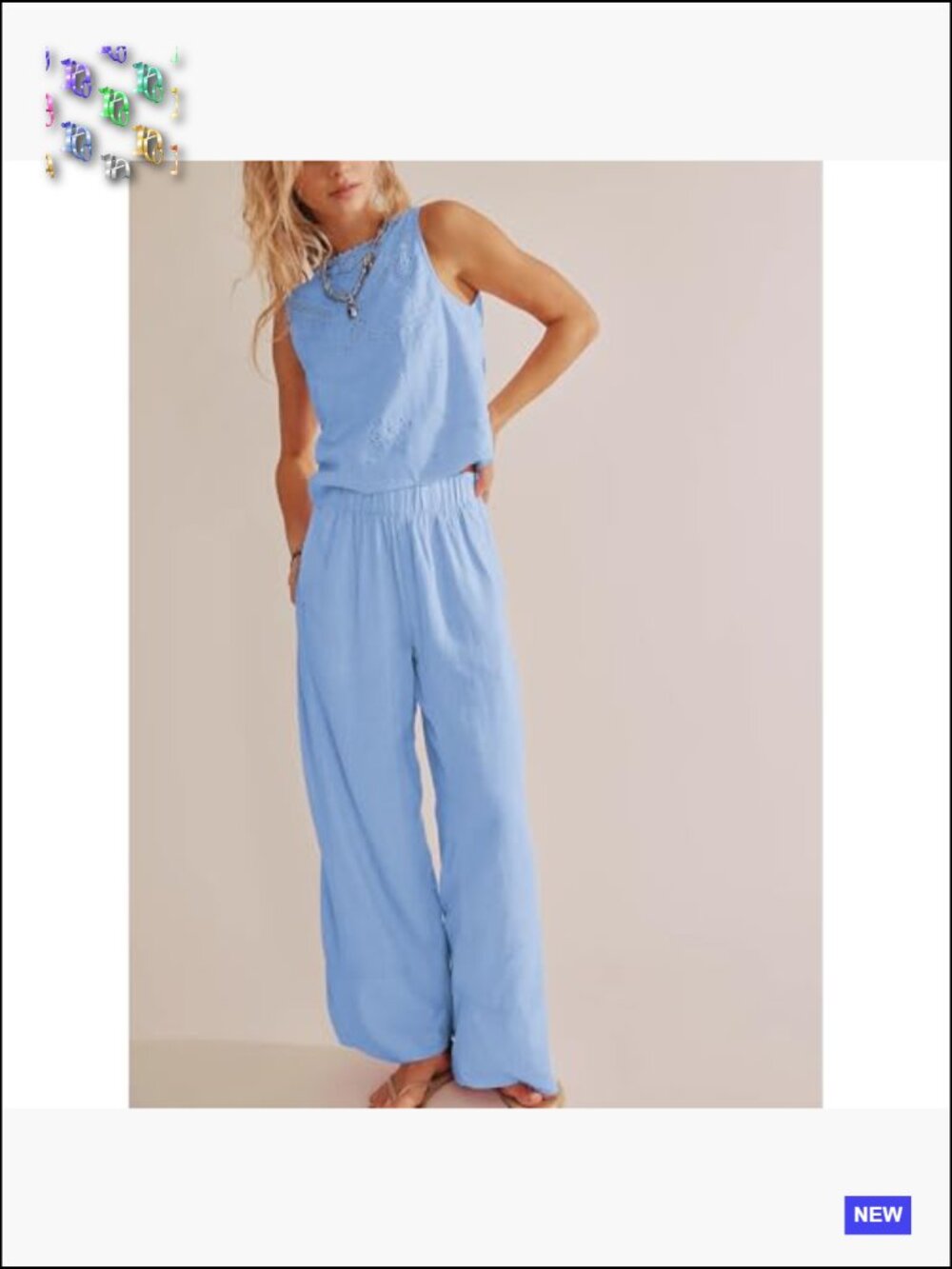 Plus Size Cotton Linen Palazzo Pants Wide Leg Boho Casual Trousers with Pockets - Picture 5 of 7
